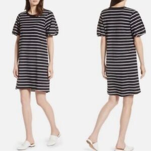 Halogen Puff Sleeve Back & White Striped T-Shirt Dress, Size large